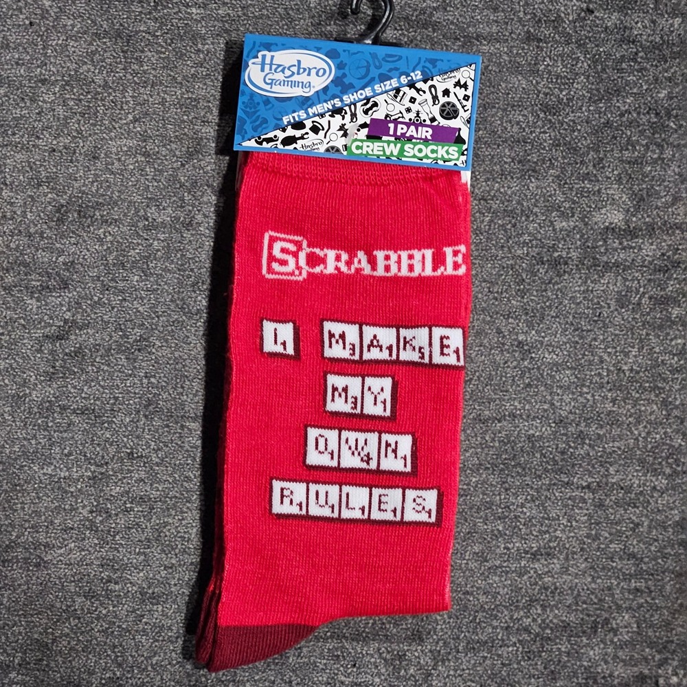 Hasbro Gaming Scrabble Men's Crew‎ Socks Red I Make My Own Rules Size 6-12 NEW